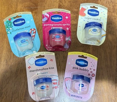 Vaseline Mini Lip Therapy Jars Pomegranate Sugar Cookie Marshmallow Mint Bubbly - Image 1 of 4