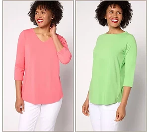 Belle by Kim Gravel Primabelle Knit Set Tops Coral/Green Medium A299902 - Picture 1 of 1