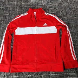 Adidas Boys Red White Full Zip Track Top Activewear Casual Three Stripe Size 7 - Picture 1 of 8