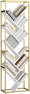 10-Tier Tree Bookshelf Modern White & Gold Tall Display Storage Unit for Home - Picture 1 of 12