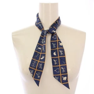 HERMES Twilly Couverture et Tenues de Jour Scarf Silk Navy Blue BB OH - Picture 1 of 3
