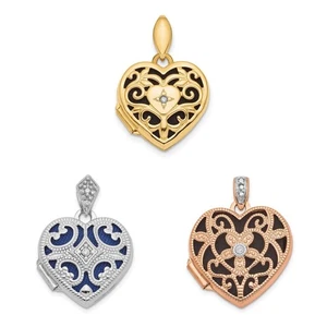 14K Yellow, White, or Rose Gold and Diamond Engravable Heart Shape Locket - Picture 1 of 7
