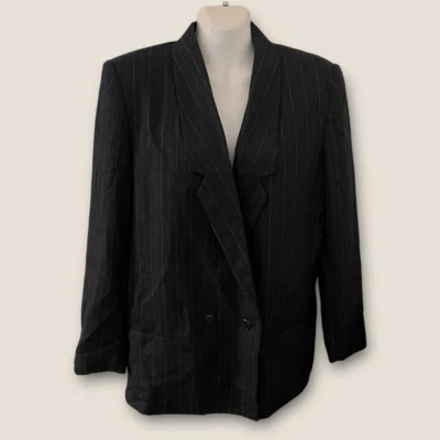 Vintage 80s David Benjamin Striped Blazer Charcoal Combo 11 - Image 1 of 4