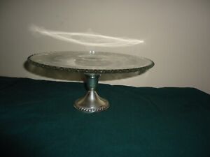 Vintage Duchin Sterling Silver Weighted Bottom Glass Pedestal Cake Stand 10.75"