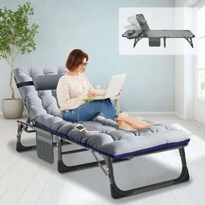 Patio Chaise Lounge Chair 4-Gear Portable Lounger Recliner w/ Detachable Pillow - Picture 1 of 24