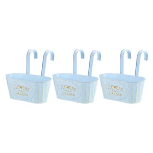 3Pcs 11" Metal Hanging Flower Pots for Railing Fence, Railing Planter Box, Blue - Picture 1 of 5
