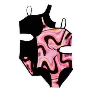 Justice Girls One Piece Cut Out Reversible Swimsuit Size L Deep Pink-Black --N6- - Picture 1 of 5