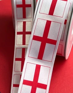 St George’s Flag Print on Satin Ribbon sold per metre - Picture 1 of 1
