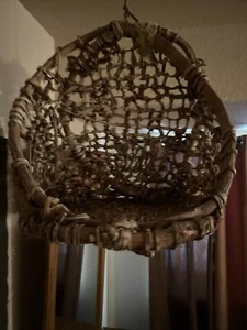 UNIQUE Native American Hand Crafted Wooden Basket Woven Fur Wall Decor - Picture 1 of 11