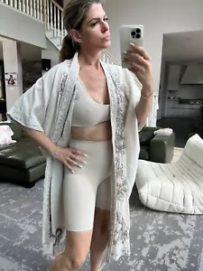 Cárdigan Kimono Perla Magnolia Seda Bordado Algodón Talla Única Neutro Dragón - Imagen 1 de 4