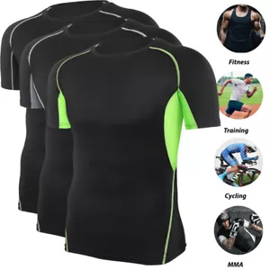 Mens Compression Athletic Workout Shirt Rash Guard Base Layer Top Tight Dry Vest - Picture 1 of 30