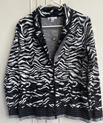 Isaac Mizrahi Live! Cárdigan para mujer negro cebra jacquard botón delantero S NUEVO Foto 1 de 4