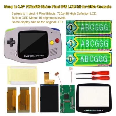 Easy Drop In V5 GBA 3.0" 720x480 Retro Pixel IPS Backlight LCD For Nintendo GBA - Image 1 of 4