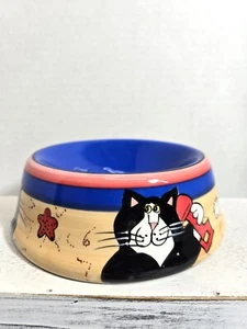 Catzilla Ceramic Cat Dish by Candice Reiter 2003 Cat/Fish/Beachy 6" bowl - Picture 1 of 3