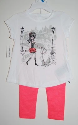 NWT DKNY Infant Girls Pink Girl & Dog Graphic SS T-Shirt & Leggings Set sz 24M - Image 1 of 4