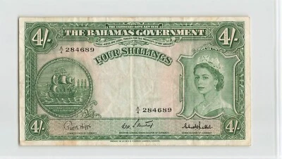BAHAMAS 4 Shillings 1953 (1961), P-13c, Sign: Bethel / Sweeting, Original VF. H2 - Image 1 of 2