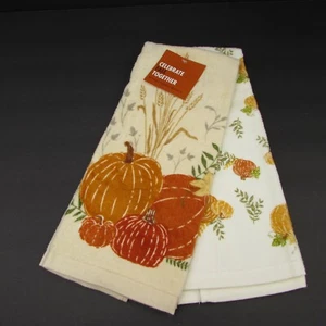Thanksgiving Holiday Pumpkins Kitchen Towel 2 Pack Celebrate Fall Together - Picture 1 of 5