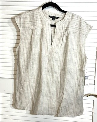 Camisa Sharagano Talla Grande Beige Tostado Mezcla de Lino Mujer Cuello en V Sin Mangas Nueva con Etiquetas Foto 1 de 4