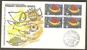 1972 Australia Primary Industries 20c Fruit Block of 4 on APO FDC Light Toning - Picture 1 of 2