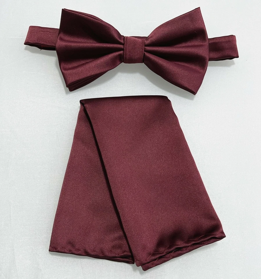 Men Dark Burgundy Butterfly Bow tie And Handkerchief Set Wedding Prom Christmas - Image 1 of 1