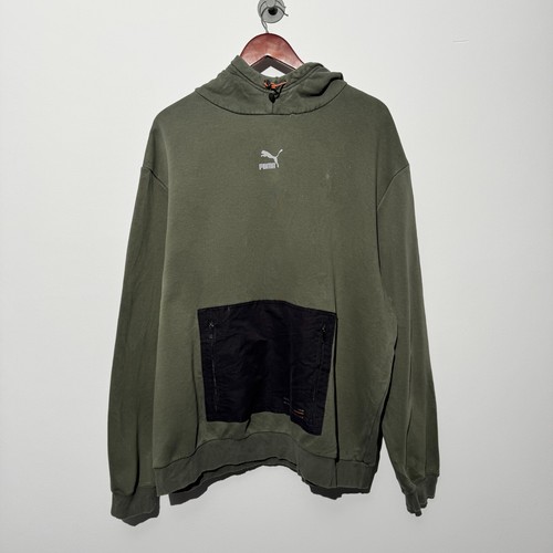 GUCCI Felpa con cappuccio Puma unisex cotone verde taglia XL logo centrale vestibilità regolare