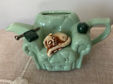 Vintage Hand Painted Ceramic Teapot Cat on a Couch Sofa Swineside England