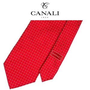 Canali Recent 2 Tone Red Tie - White Micro Squares On Grid Pattern Silk Italy   - Picture 1 of 12