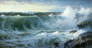 Rocky Surf off Rhode Island Painting by William Trost Richards Art Reproduction - Picture 1 of 3