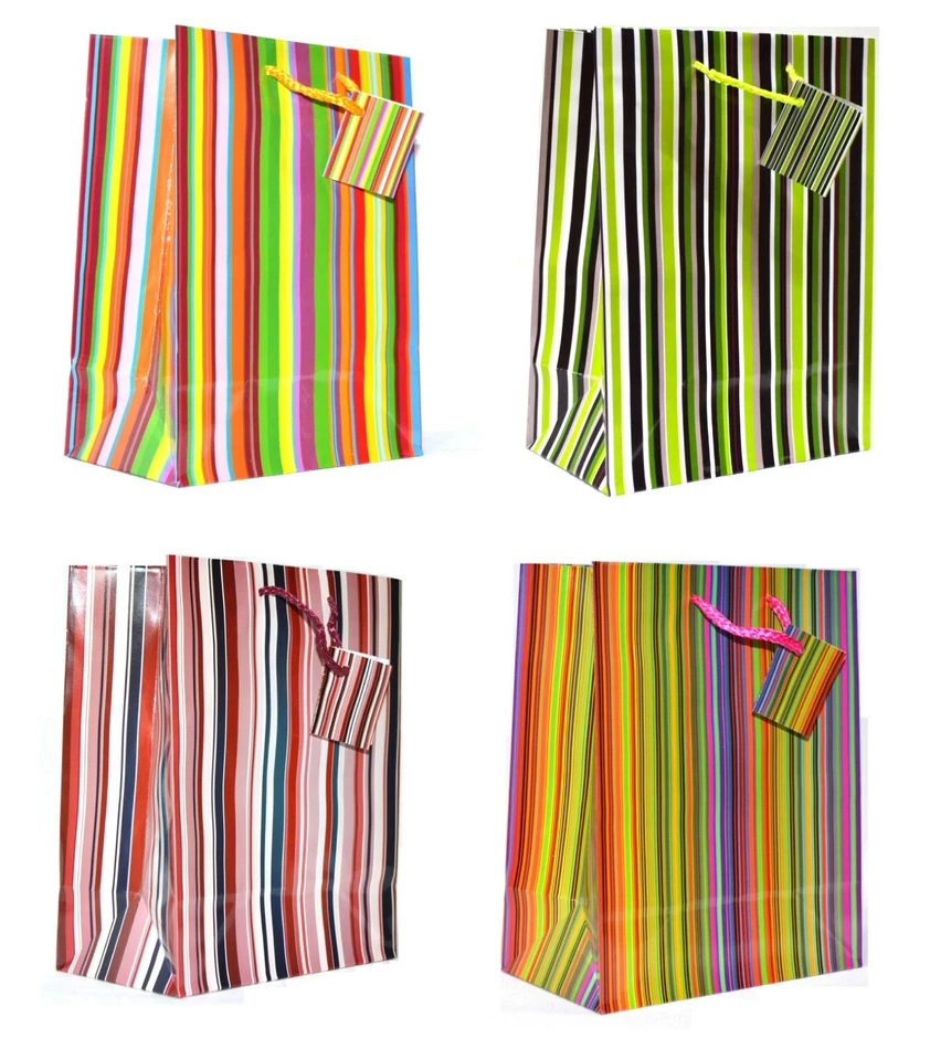 20 Geschenktüten Geschenkbeutel Geschenktaschen MINI 14 x 11,5 x 6,5cm- Streifen - Bild 1 von 1