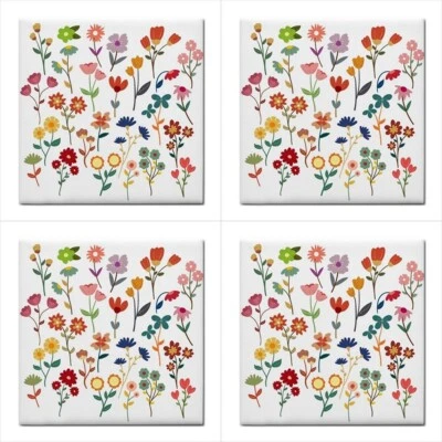 Ceramic Tile Wildflowers Art Set Of 4 Flowers Floral Backsplash Tiles 4.25 In - Image 1 of 3