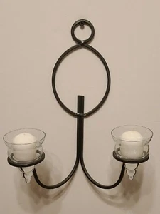 Wall Mounted Iron Candleholder + Glass Droplet Candleholders + 4 Candles ~ Oval - Picture 1 of 7