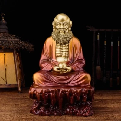 15"" Latón Cobre Tallado Budismo Zen Contemplar Buda Monje Bodhidharma Estatua Foto 1 de 4