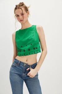 Blusa Top Free People Kayla Bordada Sólida Floral Recortada Algodón S 278831 - Imagen 1 de 8