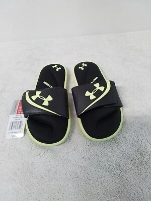Size 4 Youth Under Armour 3022728 Ignite VI 4D Foam Slides Black/Yellow Sandals - Image 1 of 4