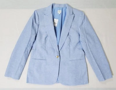 NWT $198 J.Crew Sz 10 One Button Linen Blend Lined Blazer Blue Ivory AL222 - Image 1 of 4