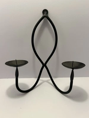 Set of 2 VTG Bronze Color WROUGHT IRON Metal WALL SCONCES Candle Holders - Image 1 of 4