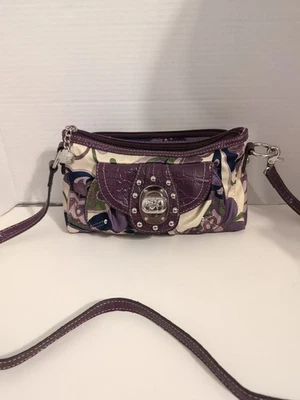 Bolso Bandolera Kathy Van Zeeland Y2K Púrpura Cachemira Floral Herrajes Plateados Foto 1 de 4