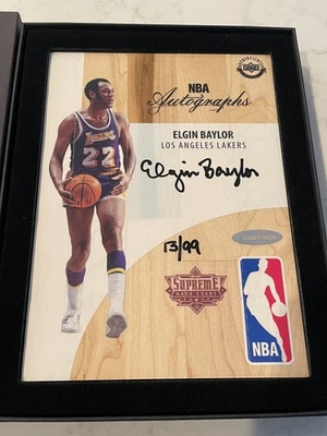 2016-17 NBA UD Supreme Hard Court Elgin Baylor/99 autógrafo automático Lakers Salón de la fama Foto 1 de 3