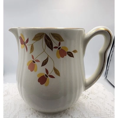 Jarra floral Hall China amarillo naranja flores borde dorado utensilios de cocina vintage Foto 1 de 4