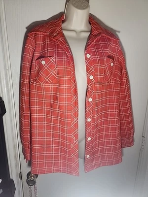 Chaqueta/blazer vintage años 70 Tucker Knits naranja a cuadros botones L MOD retro hippy Foto 1 de 4