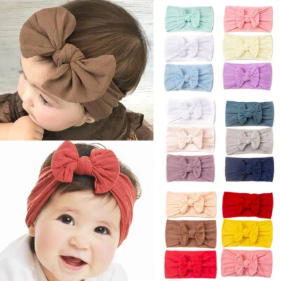 3pcs Baby Girls Elastic Nylon Headbands Newborn Toddlers Hairband Hair Bows Set∂ - Image 1 of 4