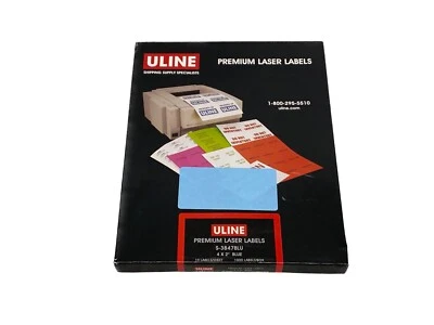 NOS LOT of 1000 Uline 4" x 2" Blue Removable Premium Laser Labels S-3847BLU - Image 1 of 4