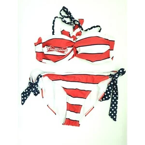 Bikini donna Budweiser a righe ricamato - Large - Foto 1 di 4