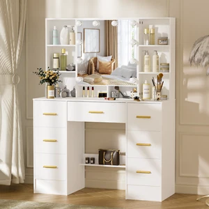Large Vanity Makeup Table Set with 10 LED Lighted Mirror 7 Drawers Dressing Desk - Picture 1 of 9