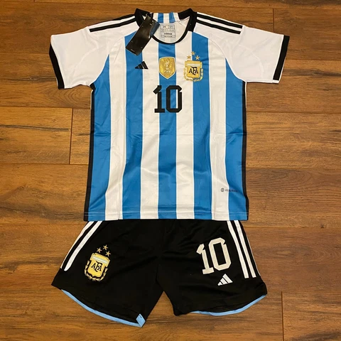 Argentina Messi 2022 World Cup Youth Soccer Jersey Set Cover
