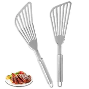 2 Pack Stainless Steel Slotted Fish Spatula Turner for Flipping Fish Egg Patties - Picture 1 of 7