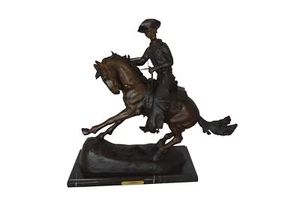 Remington Cowboy on marble Bronze Statue - Size: 24"L x 9"W x 23"H. - Picture 1 of 12