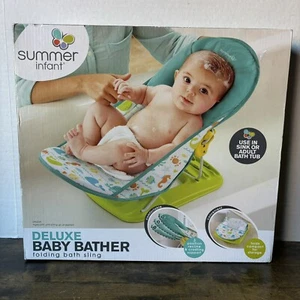 Summer Infant Deluxe Baby Bather Folding Bath Sling Green Ocean Critters New - Picture 1 of 14
