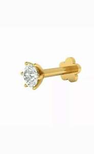 14k Yellow Gold Over 3.5mm Diamond Nose Lip Screw Stud Piercing Ring Pin