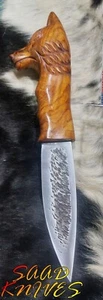 Cuchillo de yakut de empuñadura de lobo convexo de acero al carbono hecho a mano personalizado, cuchillo de espiga completa - Imagen 1 de 10